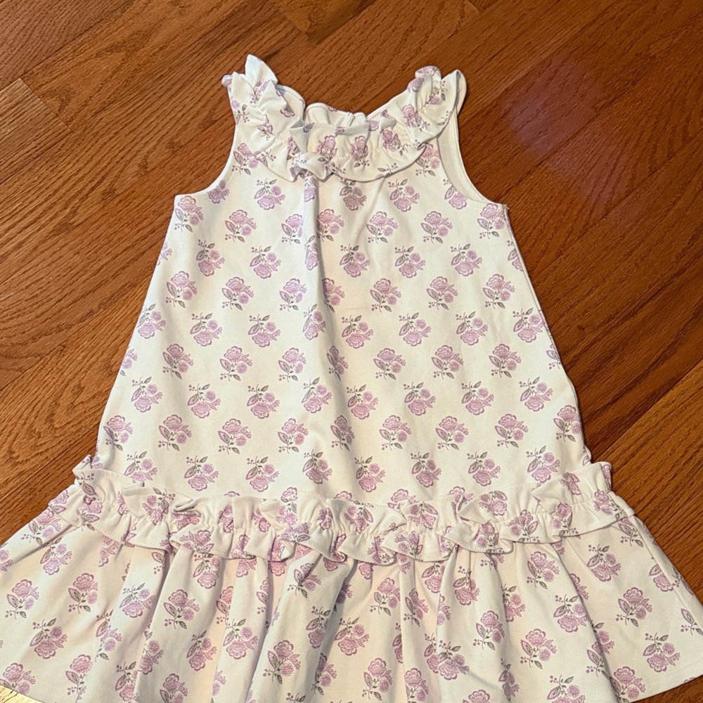 Girls Purple Floral Ruffle Neck Dress